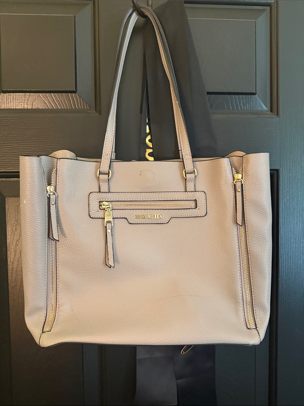 Steve Madden Beige Taupe Pebbled Leather Tote with Gold Hardware